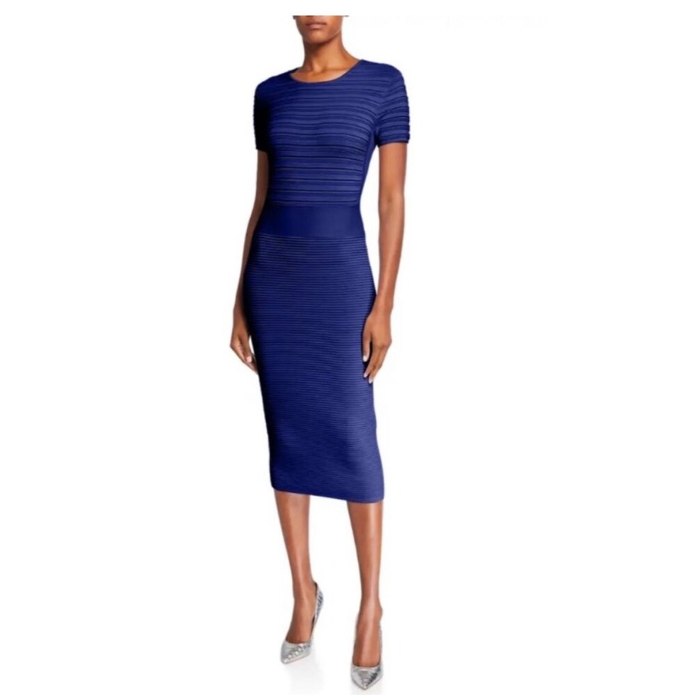Emporio Armani Royal Blue Short-Sleeve Ribbed Midi Dress bodycon